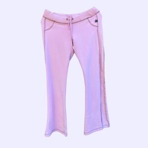 L.A. Kitty Sweatpants Women Pink Embroidered Floral Sequin Flare Drawstring Y2K